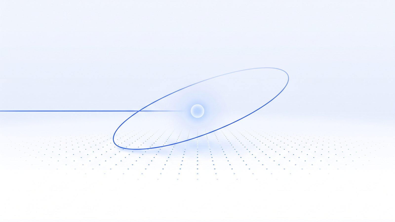 A thin path of blue light loops back on itself above a dot-grid horizon, circling one steady glowing point